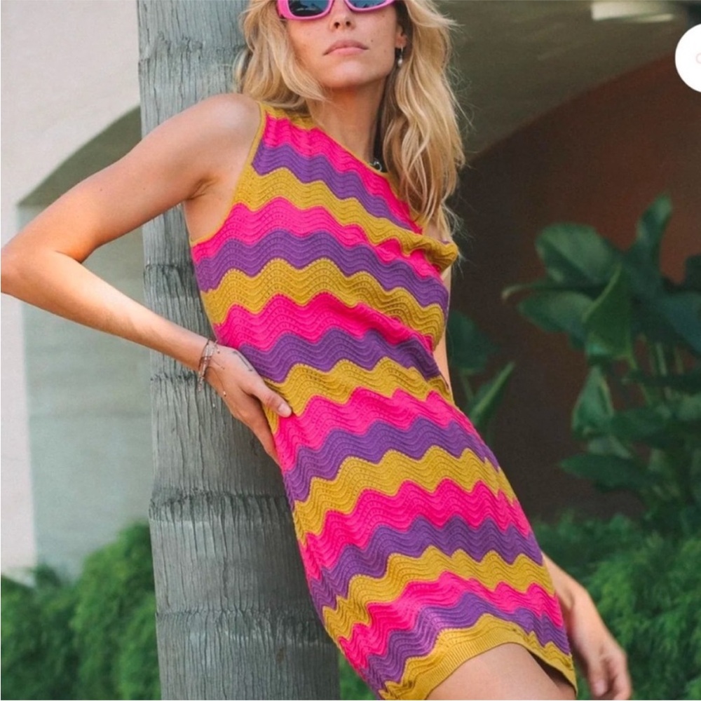 Electric & Rose Julia Mini Dress Vibrant Zigzag Patterned Dress L Anthro Revolve